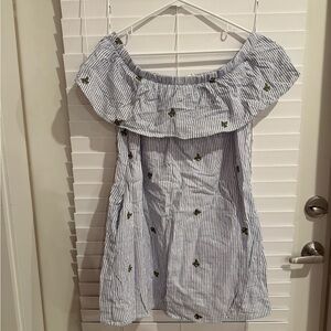 PPLA Blue and White Striped Dress with Green Embroidery